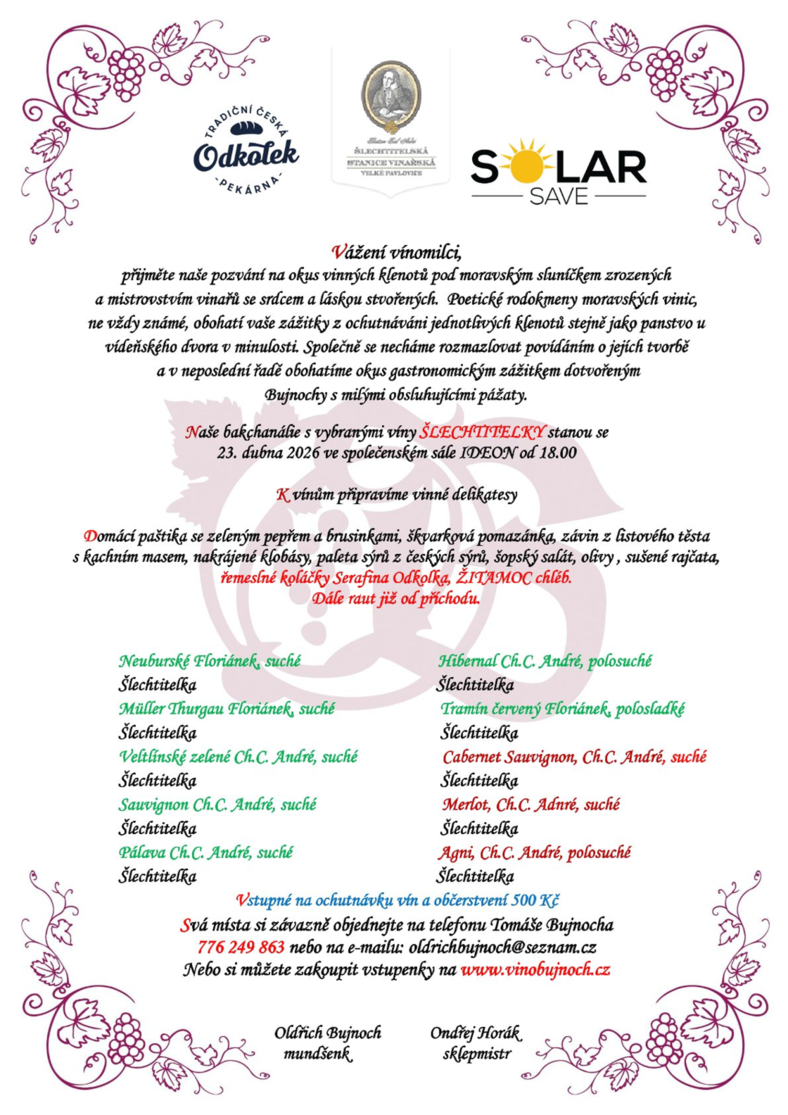 Pozvánka na ochutnávku vín s Šlechtitelkou